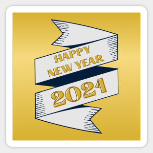 happy new year 2021 holiday retro vintage theme blue gold yellow banner pattern Sticker